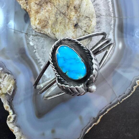 Vintage Native American Silver Turquoise Decorated Bracelet For Women - Picture 2 of 10